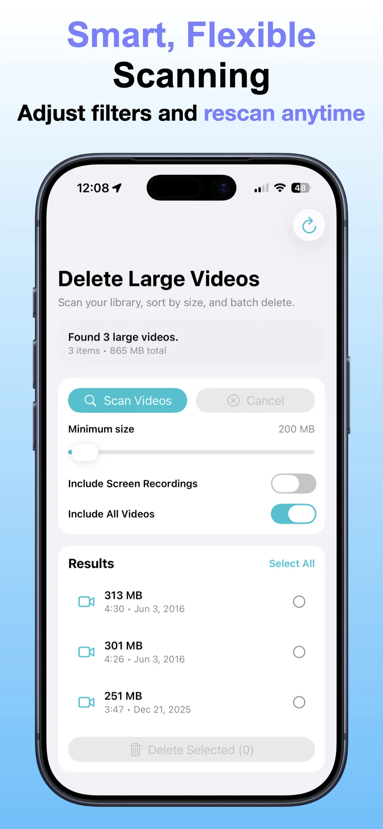 Delete Large Videos Fast screenshot: Clean up storage