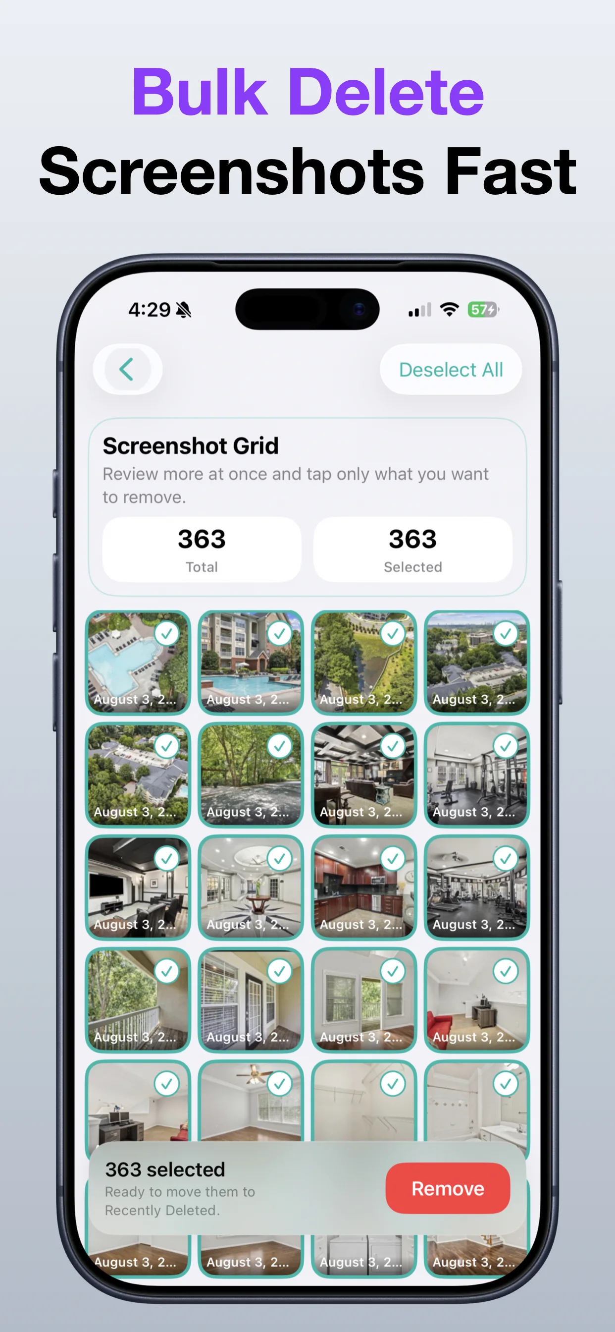 Delete Screenshots screenshot: Review selected screenshots