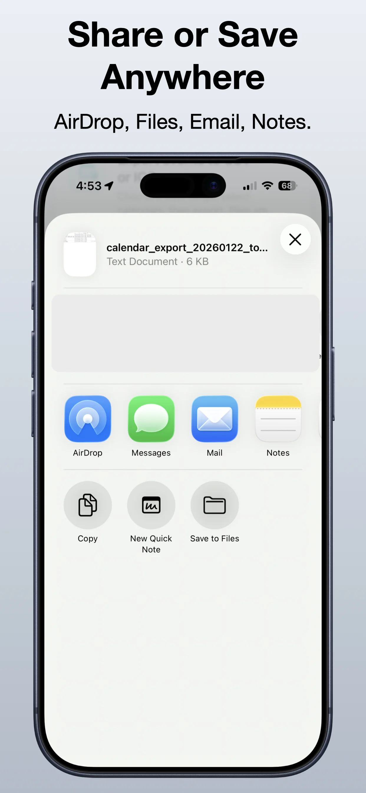 Export Calendar screenshot 4: Share or save anywhere
