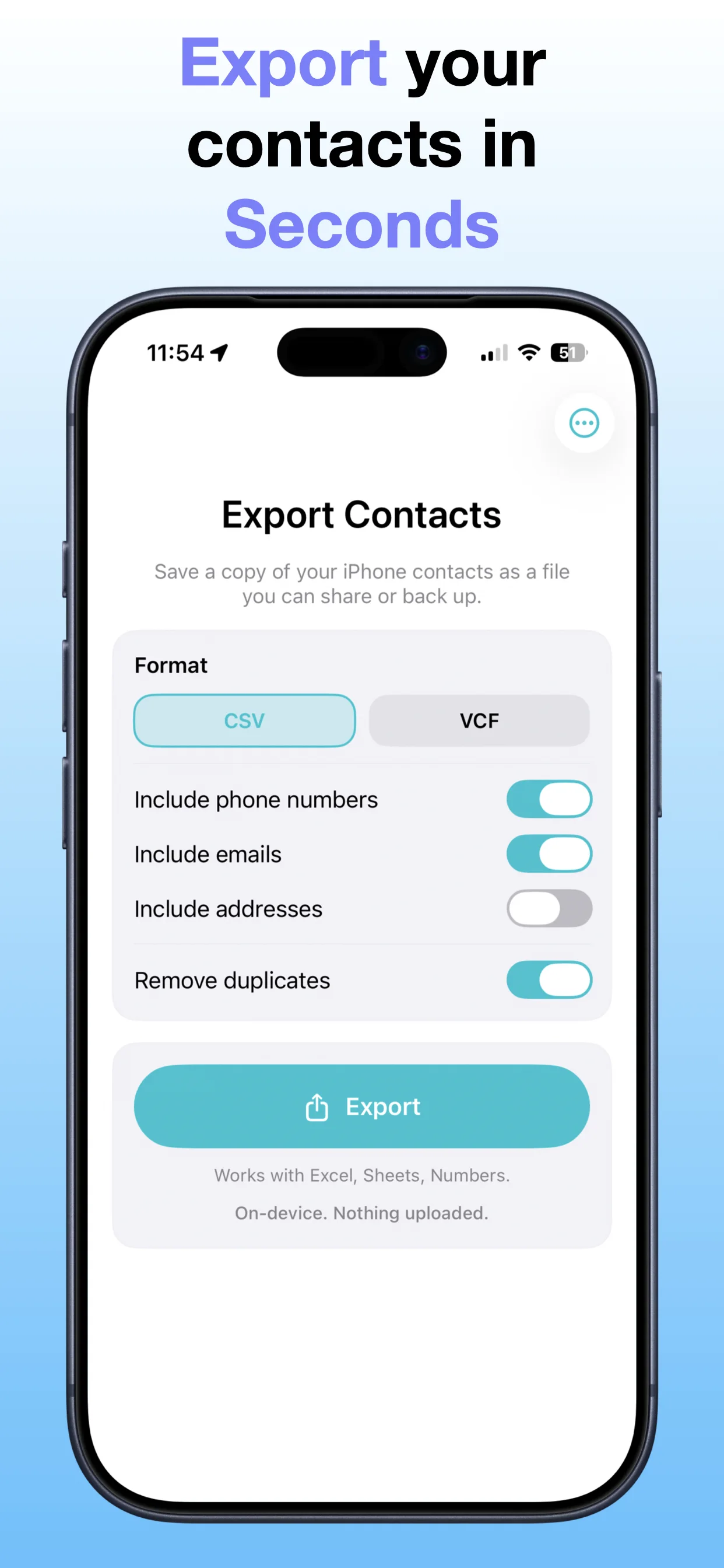 Export Contacts App Store screenshot preview