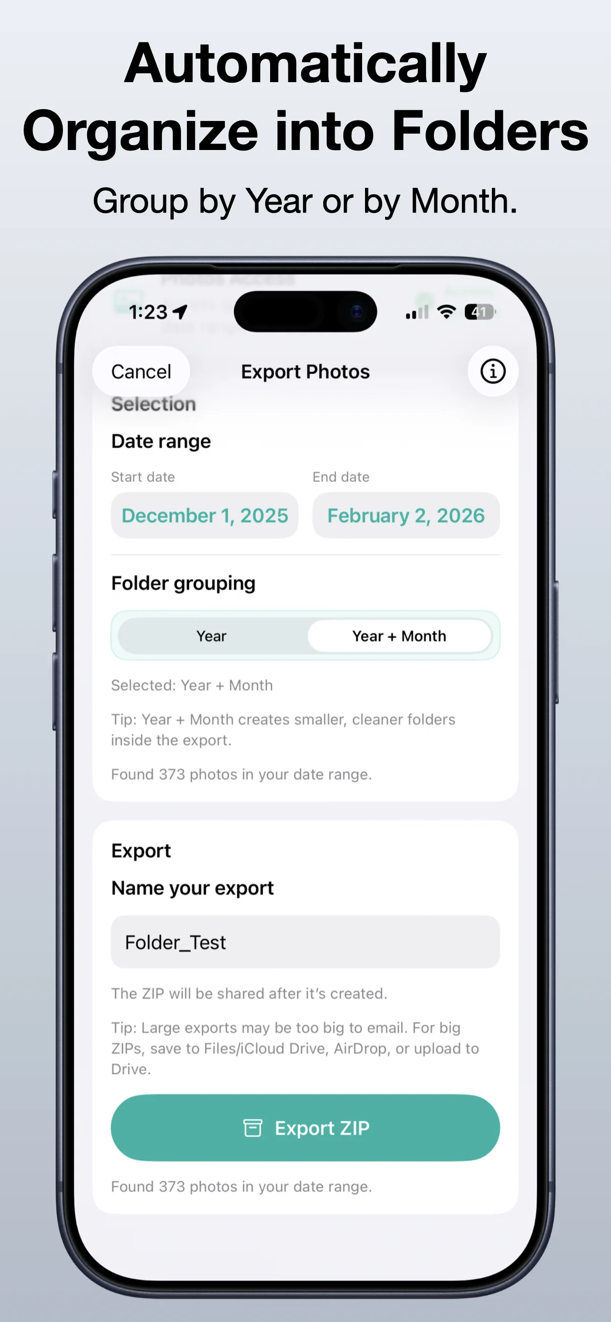 Export Photos - ZIP & Share screenshot: Create a ZIP file