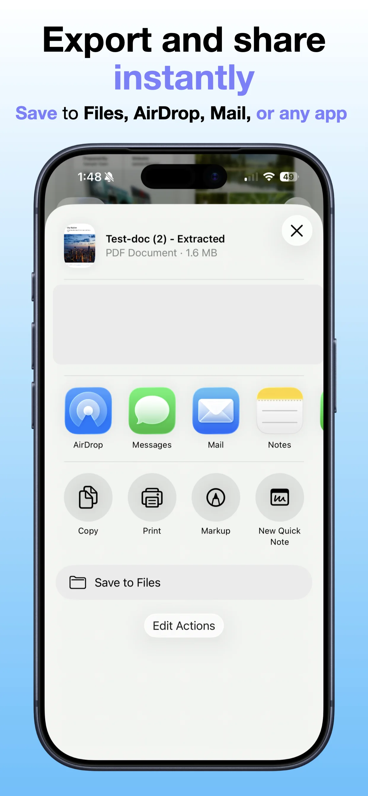 PDF Page Extractor screenshot: Share the result