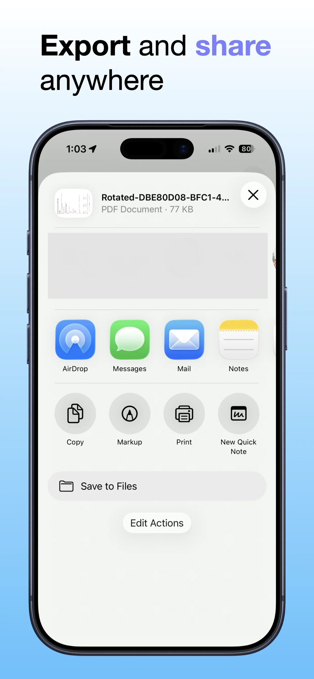 PDF Rotate screenshot: Save or share