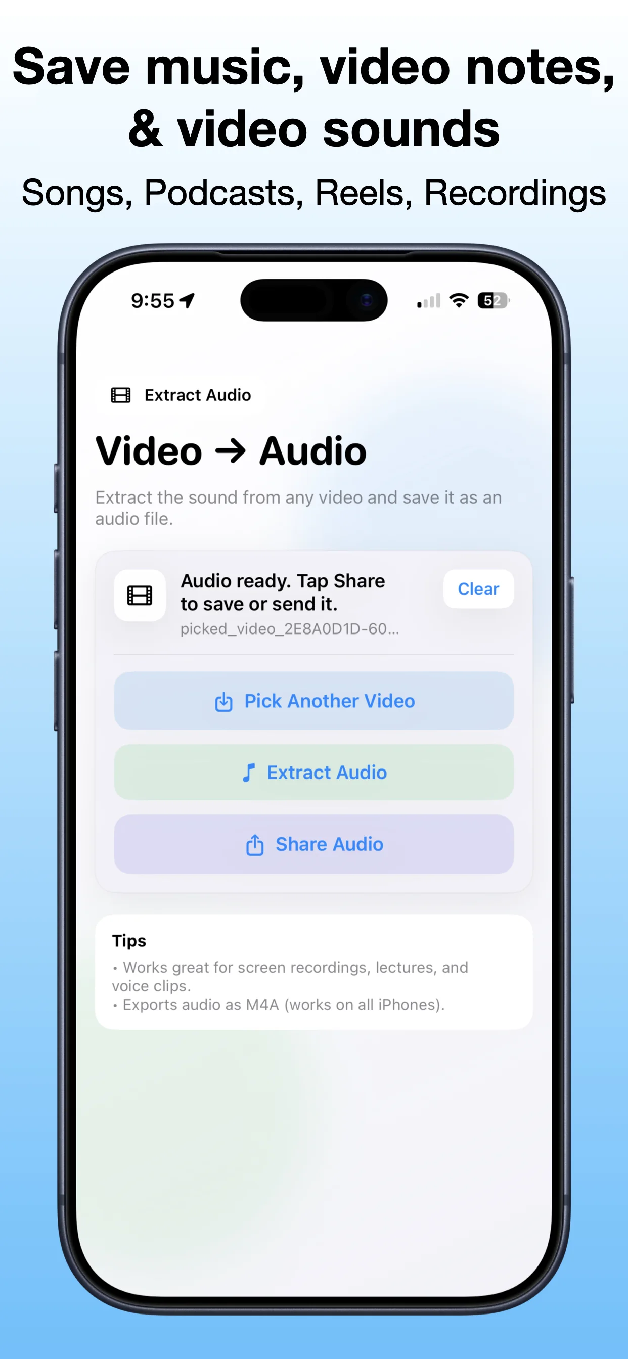 Save Audio from Video screenshot: Review the export