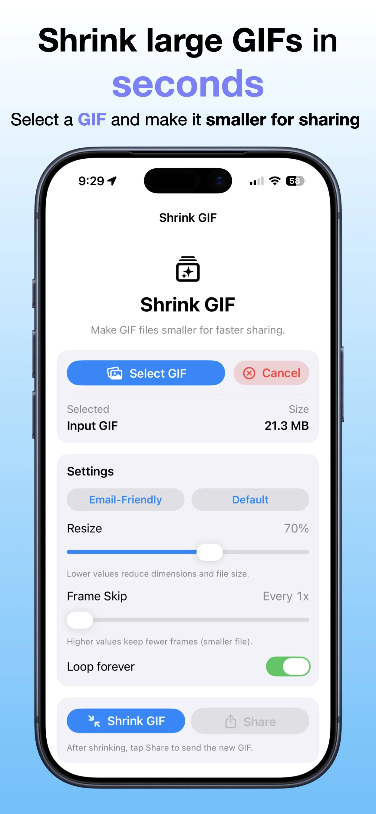 Shrink GIF - Compress GIFs App Store screenshot preview