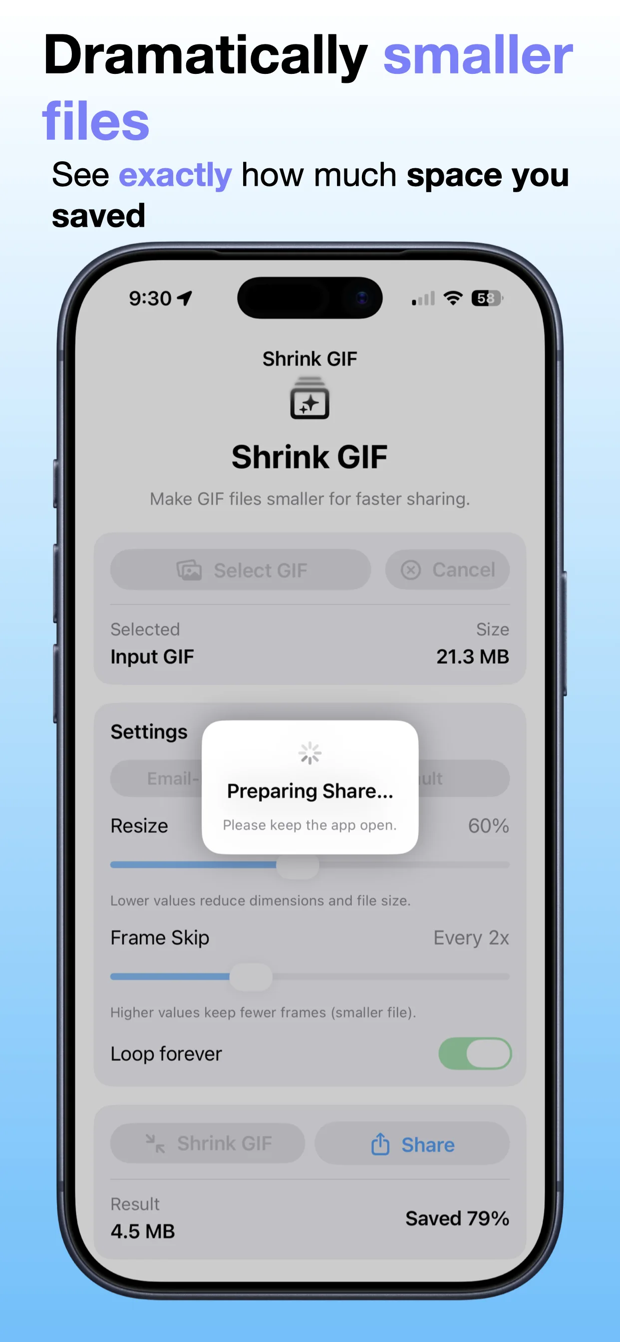 Shrink GIF - Compress GIFs screenshot: Compress the GIF