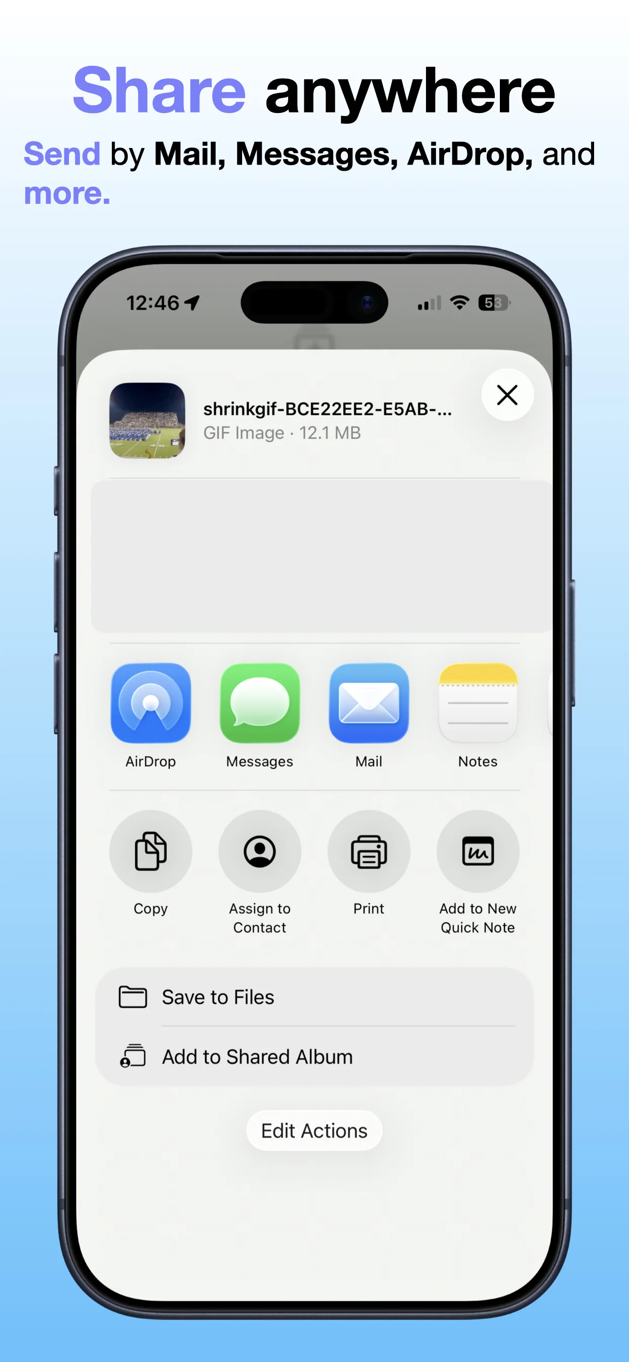Shrink GIF - Compress GIFs screenshot: Save or share
