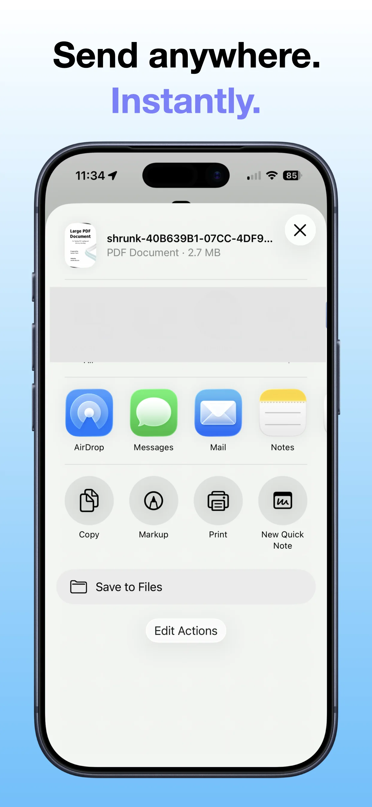 Shrink PDF Email screenshot: Email or save