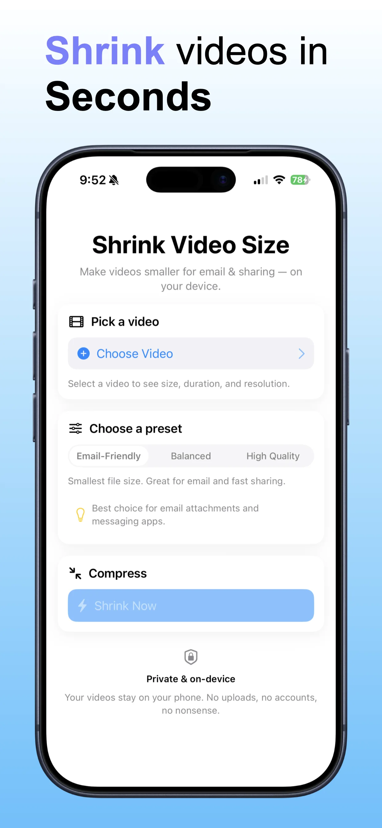 Shrink Video Size App Store screenshot preview