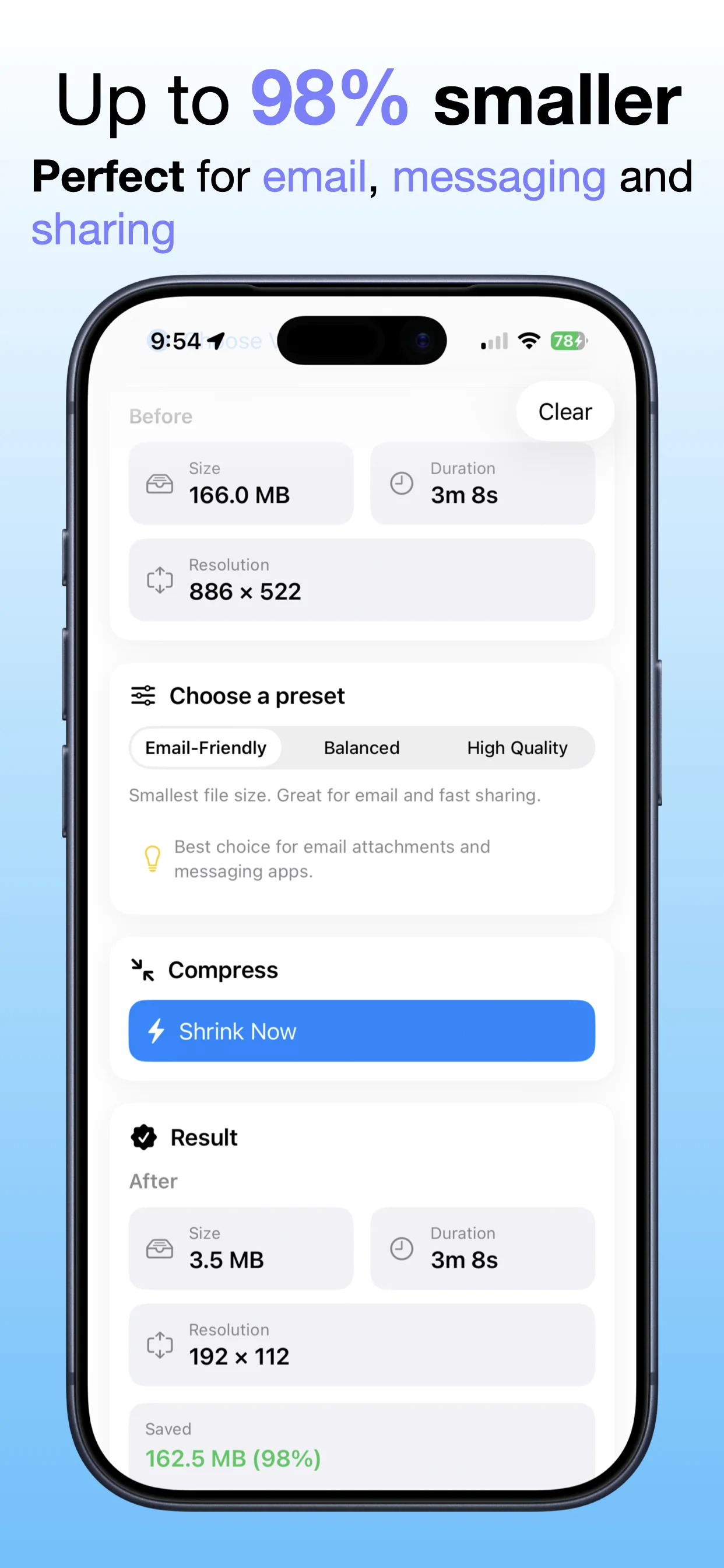 Shrink Video Size screenshot: Shrink video size