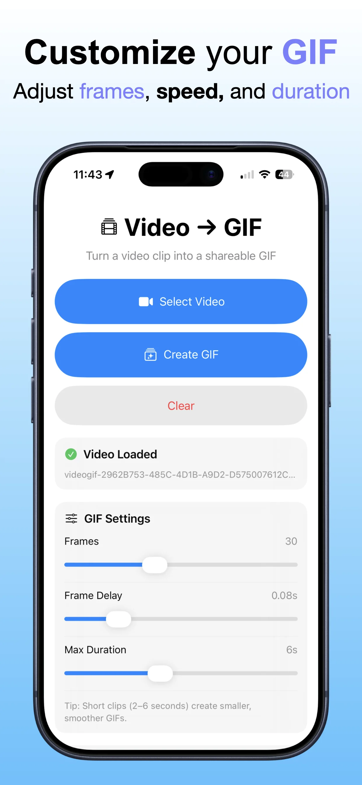 Video to GIF – No Watermark screenshot: Create a GIF